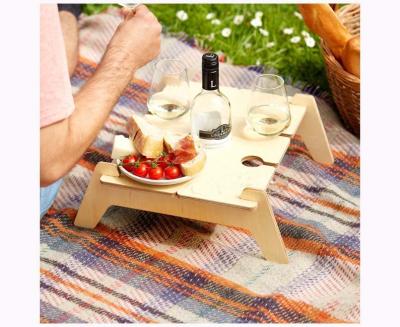 China Modern Wooden Picnic Table Portable Outdoor Camping With Wine Holder Cup Holder Small Camping Table for sale