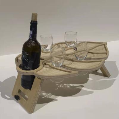 China Modern Wooden Picnic Table Portable Outdoor Camping With Wine Rack Cup Holder Small Light Wood Folding Camping Table for sale