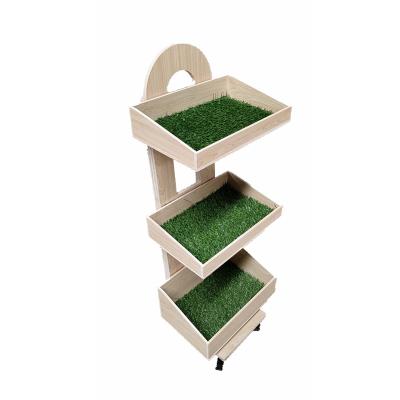 China Latest Design Single Sided Wooden Supermarket Fruit Shelf Display Rack Store Rack With Wheels for sale