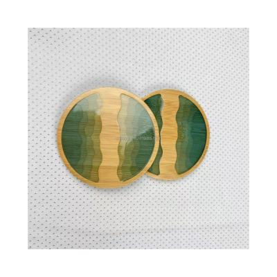 China Europe Wooden Craft Figure Bamboo Coaster Ocean Wave Epoxy Resin Heat Insulation Coasters Tea Cup Mat for sale