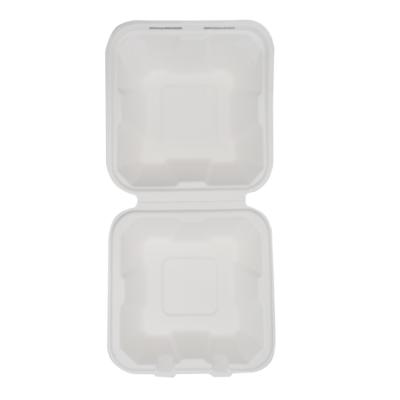 China Customizable cheap factory price sugarcane pulp take away food packaging sugarcane bagasse 6x6 inch biodegradable clamshell box for sale