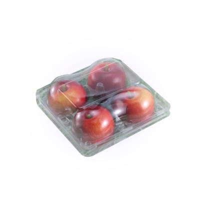 China Wholesale Customizable Disposable Plastic Food Storage Clear Hinged PET Apple Box 4pcs For Supermarket for sale