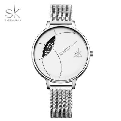 China Elegant casual stainless diseo de plata K0091 de relojes de acero De malla de la banda de dama de creativo de mujeres reloj de moda de las de Shengke for sale