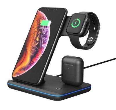 China Mobile phone 3 in 1 charger protection stand 10W 15W fast wireless phone charging station QI wireless charger for sale