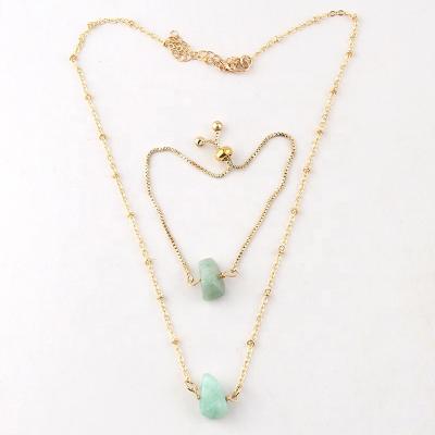 China FASHIONABLE Tasty Gold Plated Necklace Metal Link Chain Bracelet Chip Natural Stone Jewelry Set For Women Te koop