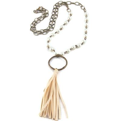 China Newest Fashion Women Jewelry Crystal Glass Link Chain Beige Environmental Friendly Natural Glass Tassel Stone Bead Square Pendant Necklaces for sale