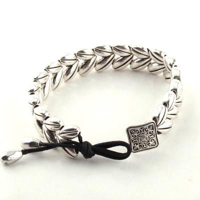 China Environmental Friendly Coffee Beans Design Fashion Antique Silver Plated Beads Leather Women Bracelet Drop Ship for sale