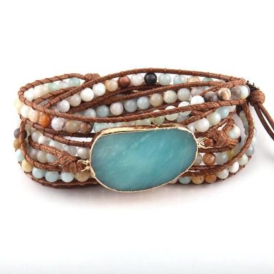 China Fashion Environmentally Friendly Beaded Jewelry Strands Natural Stones Amazonite Crescent Moon Charm Handmade Stone Wrap Bracelets 5 for sale