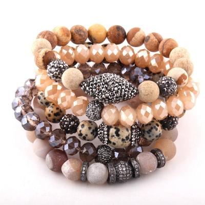 China 5pc Women's Fashion Jewelry Environmental Friendly Bracelet Sets Natural Stone Elastic Crystal Pave Stack Bracelet Set Glass Druzy Stretch Bracelets for sale