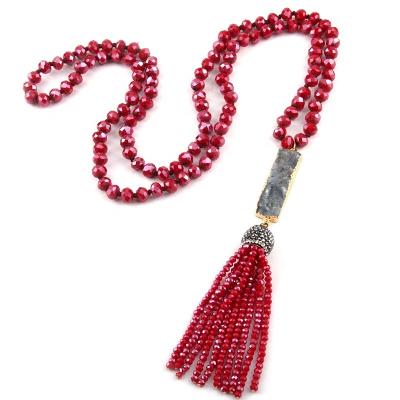 China Fashion Environmental Friendly Women's Jewelry Bohemian Tribal Druzy Crystal Tassel Necklace Crystal Glass Necklace Long Knotted Rectangle for sale