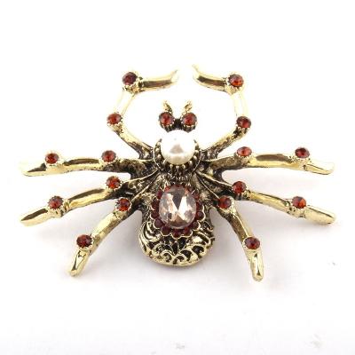 China Wholesale Environmentally Friendly Alloy Mens Spider Brooch Women Bead Metal Brown Rhinestone Animal Brooch for sale