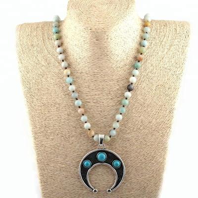 China CLASSIC Amazonite Stones Knotted Women Necklaces Star Moon Pendant Necklace for sale