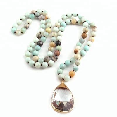 China CLASSIC Clear Stones Drop Women Necklaces Amazonite Chain Rosary Pendant Necklace for sale