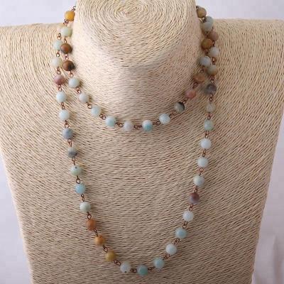 China Healthy Stone Necklaces Amazonite Chain Rosary Women Fashion Jewelry Bohemian Tribal Statement Necklace for sale