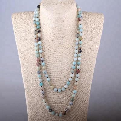 China Other Fashion Knotted Shiny Natural Amazonite Stones Long Necklaces Jewelry Women Tribal Bohemian Necklace for sale