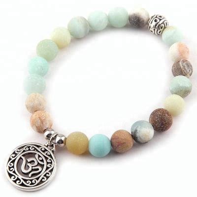 China Fashion 8mm Environmental Friendly Women Natural Stone Beads Amazonite Bracelet Elephant OM Buddha Charm Yoga Bracelet for sale