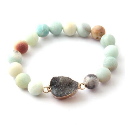 China 10mm Amazonite Gemstone Elastic Natural Bracelet Armban Classic Stone Women Bracelet Charm Natural Druzy Bracelet for sale