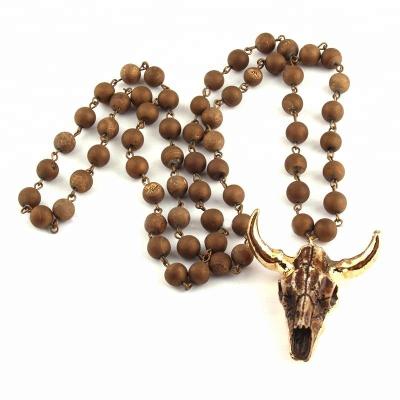 China CLASSIC Open Stone Pendant Necklace Necklaces Women CLASSIC Open Stone Pendant Necklace Druzy Fashion Bohemian Tribal Rosary Chain Ox Bull Head Charm Necklace en venta