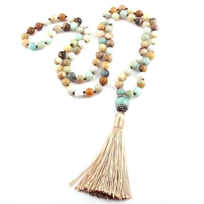 China CLASSIC Fashion Natural StonesTiger Eye Knotted Handmade Paved Stone Tassel Necklace for sale