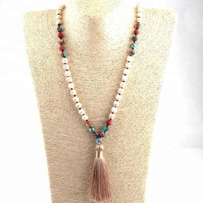 China Long Necklace Crystal Pave Ball Tassel Necklace Multicolor Stone Necklace Eco-Friendly Beige Bohemian Tribal Women Jewelry en venta