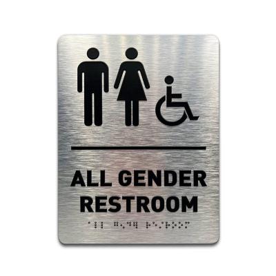 China No Fingerprint Wall Mount Brushed Aluminum Braille Sign For Washroom Lavatory Exit Floor for sale