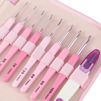 China Eco-Friend Supplies Knitting Lovers Needle Set Eco-Friendly Pink Metal Crochet Hook Set 8pcs for sale