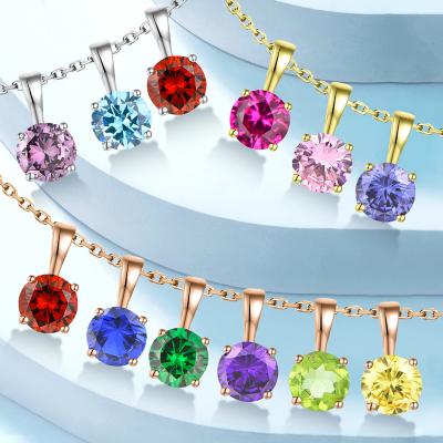 China CLASSIC Custom Made Sterling Silver Rainbow Diamond Gemstone Crystals Rhinestone Colors Birthstone Pendants Charm Necklace Jewelry for sale