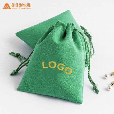 China Wholesale Natural Luxury Microfiber Gift Suede Green Jewelry Packaging Bag With Logo for sale