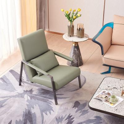 China Modern Design Living Room Furniture Metal Leather Leg Armchair Modern Minimalist Green Lounge Chair for sale