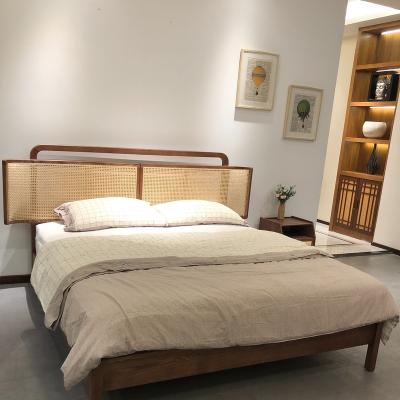 China Durable Intangible Single Size Intangible Simple Cloudy Bed Queen Bed Bedroom Rattan Cultural Heritage Double Bed Wood Frame for sale