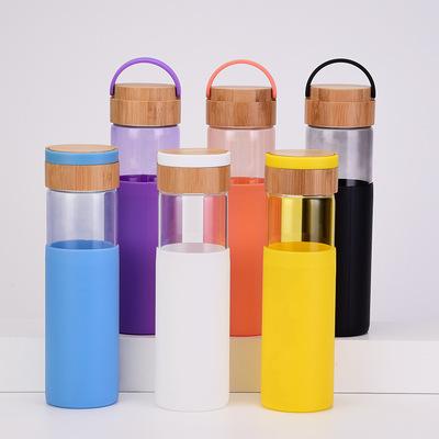 China Hot-selling stocked CDHC handle color lid silicone bamboo sleeve outdoor glass water bottle for sale