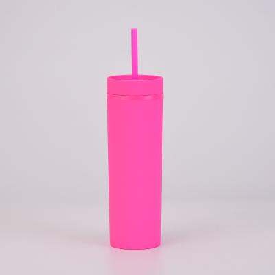 China [USA Warehouse In Stock] 16OZ Tumbler Matte Acrylic Plastic Multi Color Slim Stocked Tumbler With Screw Lid And Straw for sale