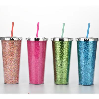 China Amazon Hot Sale 24OZ Minimalist Large Capacity Double Wall Cup With Plastic Straw for sale