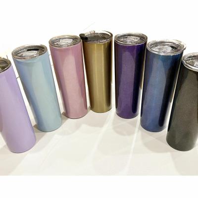 China Stocked Glitter Tumblers Stainless Steel Vacuum Insulated Tumbler Cups UV Cups Wholesale Straw 20oz Skinny Straight Tumbler Bulk for sale