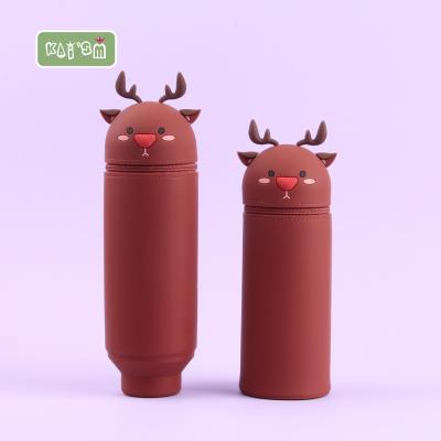 China KAI'SM 3D Waterproof Cartoon Deer Pencil Case Silicone Retractable Creative Pencil Case For Kids Support Customized Service for sale