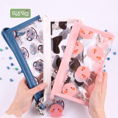 China KAI'SM Cartoon Zipper Animal Transparent Personality Soft PVC Pencil Case For Kids Support Customized Service for sale