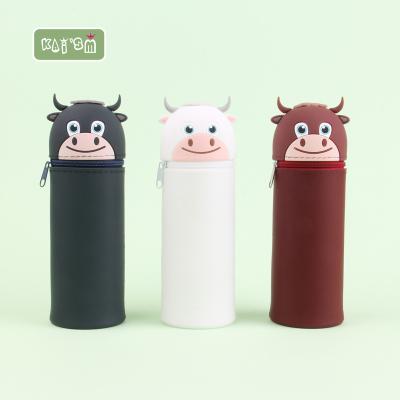 China KAI'SM 3D Waterproof Cartoon Cow Silicone Animal Retractable Pencil Case Cute Creative Custom Pencil Case for sale