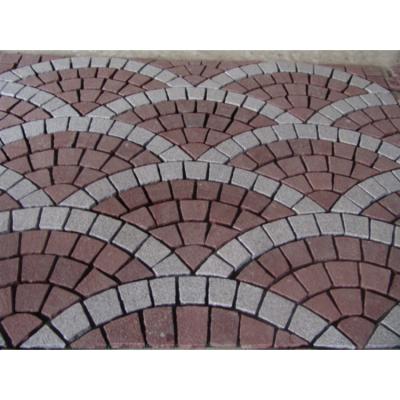 China Modern Red Basalt Paver Stone Fan Shape Cobblestone Cobblestone Meshed Sidewalk Mats Granite Patio Driveway Paving Stone for sale