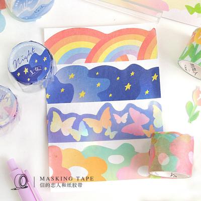 China Newest cartoon sticker flower rainbow butterfly tape decoration hand to tear paper tape stickers for sale