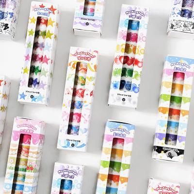 China 6 Style 8 Roll/Box Creative Colorful Adhesive Tape Decoration Hand To Tear Paper Tape Stickers Stationery for sale