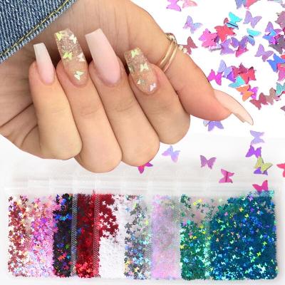 China New PET fashion nail jewelry butterfly sequins laser color 3MM sequins nail sequins nail patch for sale