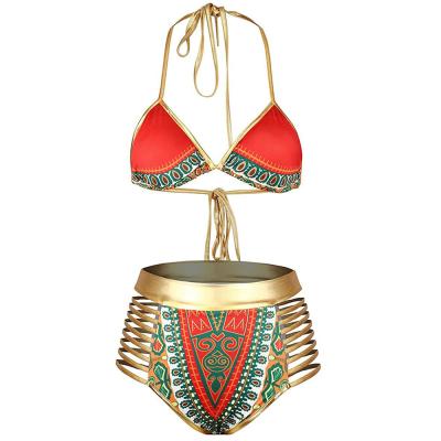 China Wholesale Metallic Anti-UV Swimsuit High Waist Cutout New Arrival African Print Swimwear for sale