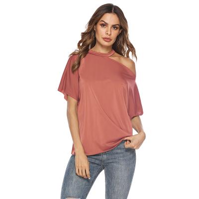 China 2021 Fashion One Shoulder T-shirt Halter Neck Breathable Side Women Top Casual for sale