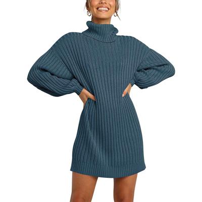 China Breathable Solid Knit Pullover Dresses Autumn Winter Long Turtleneck Sweater Dress Women for sale