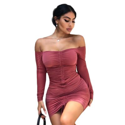 China New Arrival Breathable Drawstring Red Off Shoulder Tight Club Bodycon Dress for sale