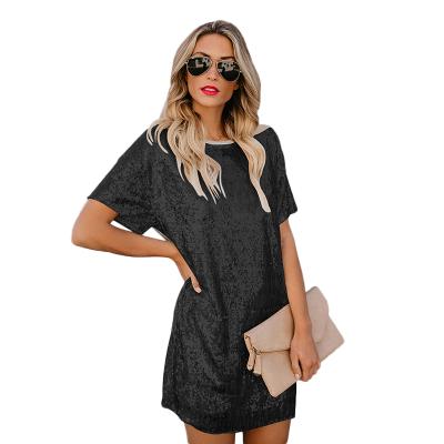 China Fashion Anti-Static Quilting Color Short Sleeve Sequins Women Mini Dress for sale