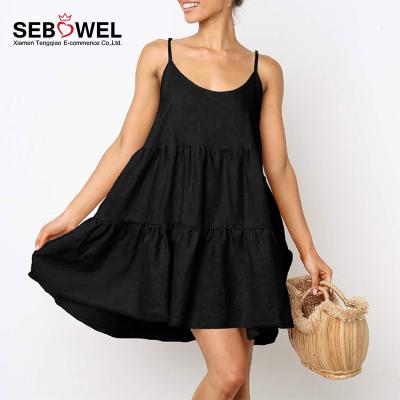 China Breathable Summer Spaghetti Strap Loose Women Comfortable Skater Dress for sale