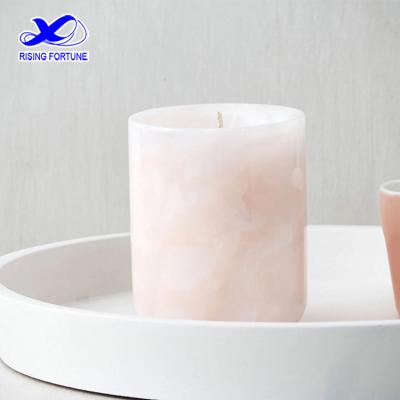 China Home Decoration Luxury Pink Onyx Candle Jar With Lid Decoration Rose Marble Candle Holder for sale