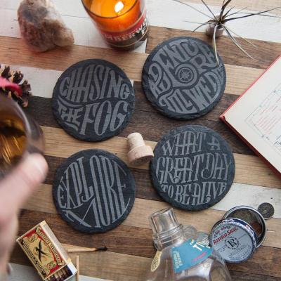 China Sustainable Home Accessories Personalized Natural Slate Coasters Black Round Slate Coasters For Mug Cup Black Slate Coasters Set for sale