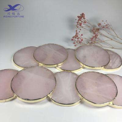 China Europe Home Decorative Table Decoration Round Coaster Pink Rose Quartz Agate Coaster for sale